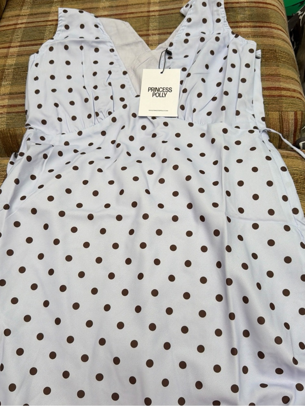 Princess Polly White Mini Dress with Brown Polka Dots